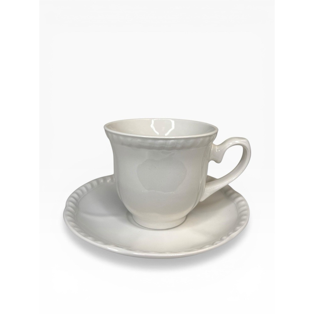 Johnson Brothers Old English White Scalloped‎ Edge Tea Cup & Saucer NEW Flat Cup